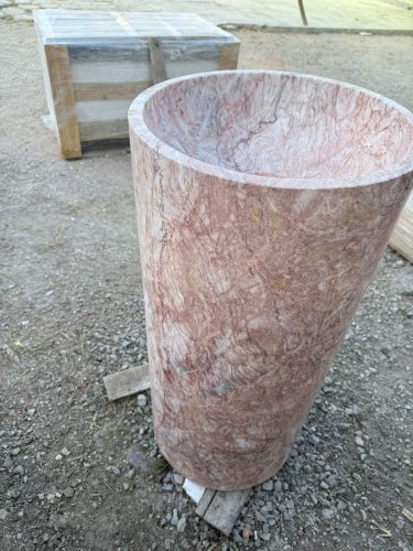 LAVABO PEDESTAL MODELO CILINDRO RANURADO ROSA