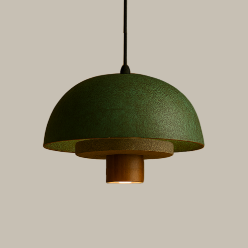 MIA LAMPARA COLGANTE DE COBRE PIEDRA Y MADERA 